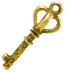 Кулон металевий, золотистий, у формі ключа, 26х9 мм