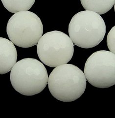 Жадеїт, намистини з натурального каменю, грановані, білі, d=12 mm
