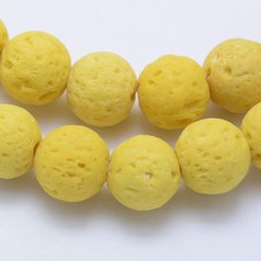 Лава, бусины натуральные, круглые, желтые, d=10 mm