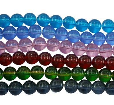 Намистини скляні, круглі, прозорі, різних кольорів, d=6 mm