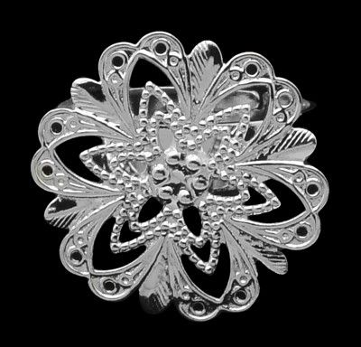Основа під кільце філігранна, у вигляді квітки, срібляста, d=18 mm